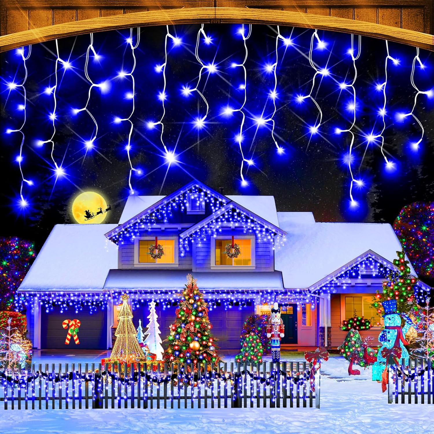 KNONEW 108ft 960 LED Christmas Lights Outdoor Decorations with 180 Drops, 8 Modes Timer Indoor Curtain Fairy Light, Waterproof LED String Light Decor for Wedding Party Christmas(Blue)