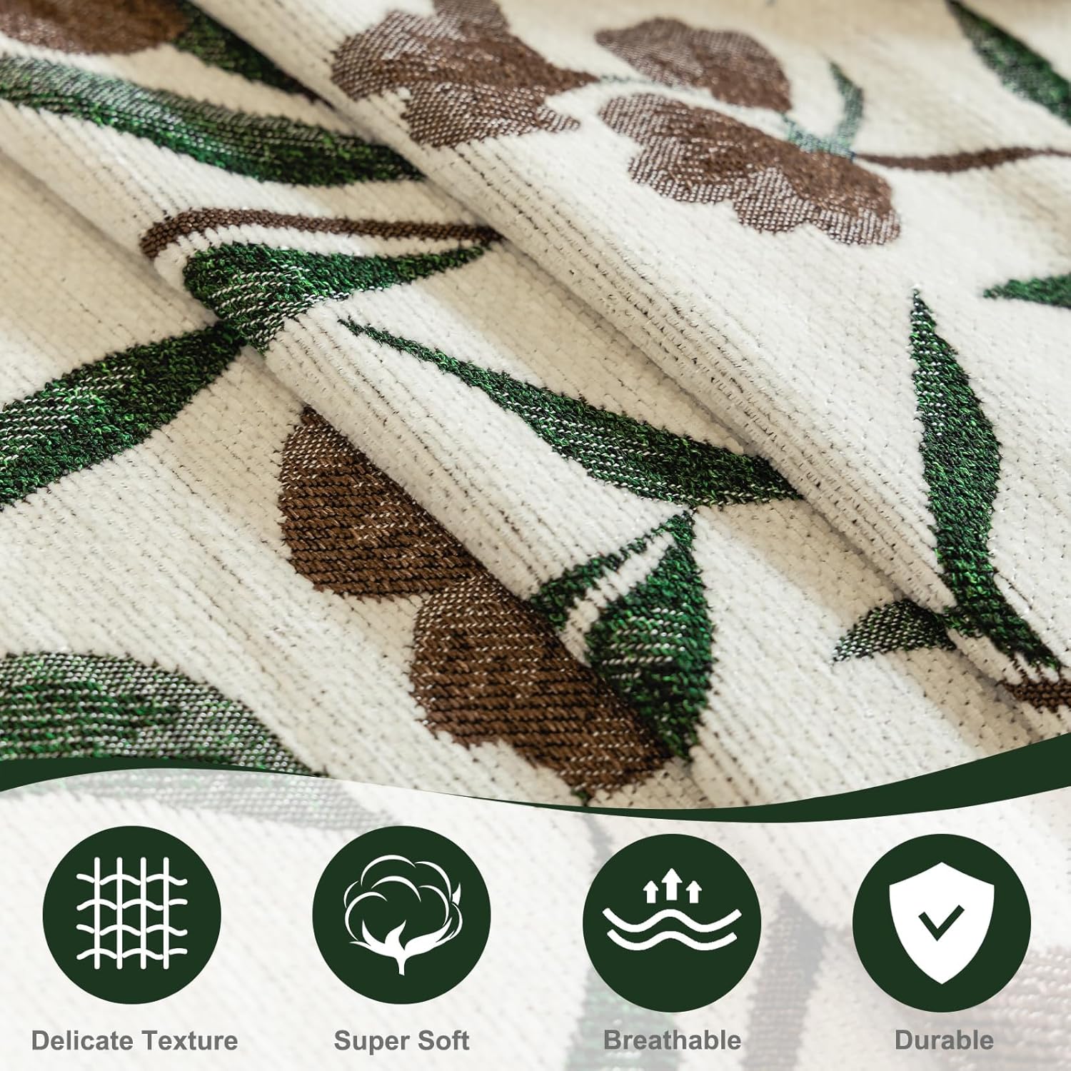 VOGOL Floral Couch Cover Blanket, Earthy Brown Botanical Jacquard Sofa Throw, Heavy Chenille Sectional Furniture Protector with Tassels, 70x90 Inches, 1 Piece