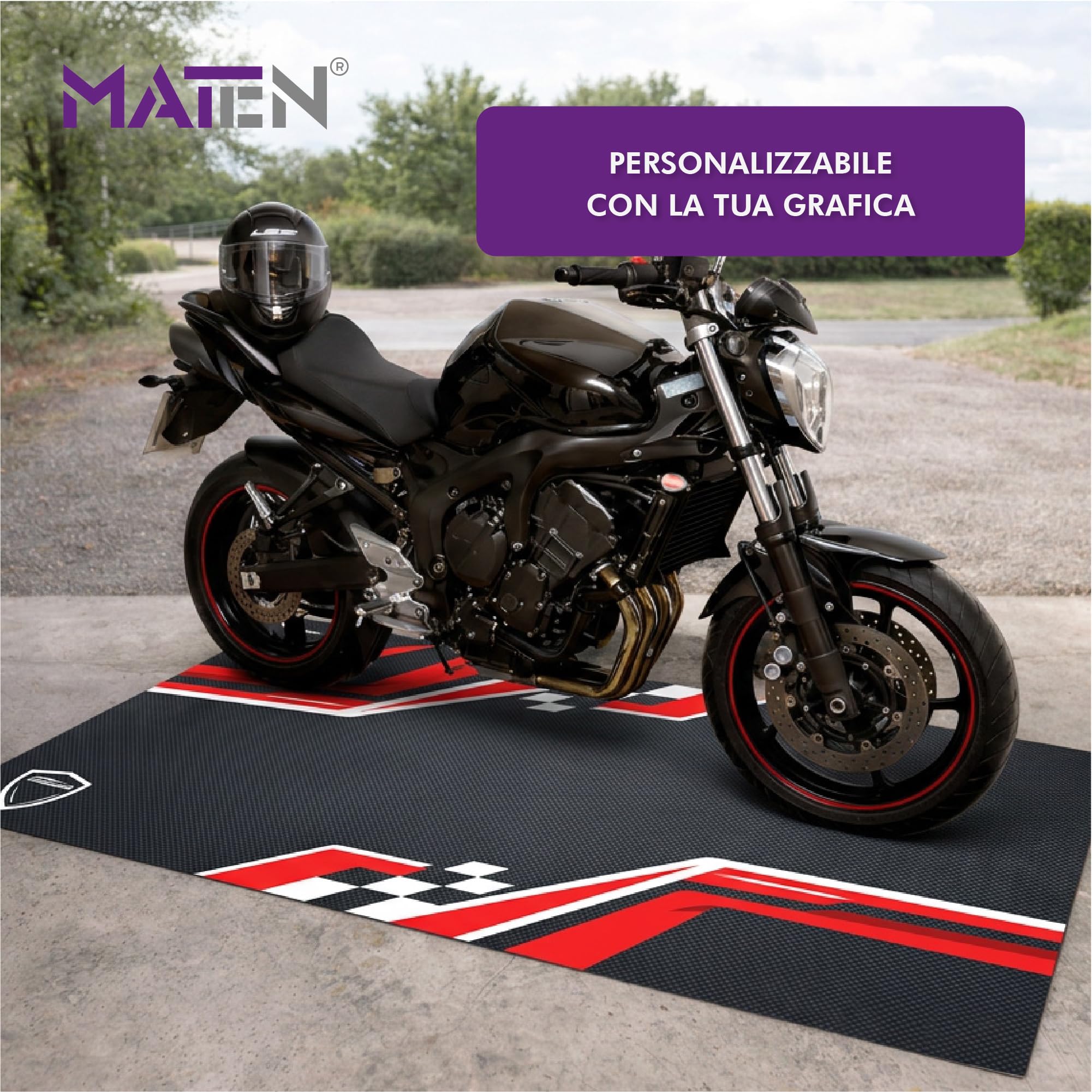 MATEN Tappeto Moto Garage Personalizzabile, Fondo Antiscivolo, Ideale per Officina e Area Manutenzione, Made in Italy, 200 x 80 cm, MOQUETTE