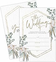 Psbrn Greenery Eucalyptus Wedding Invitations - 25 Double-Sided Fill-Out Cards with Envelopes, Bridal Shower & Engagement Party Supplies A04