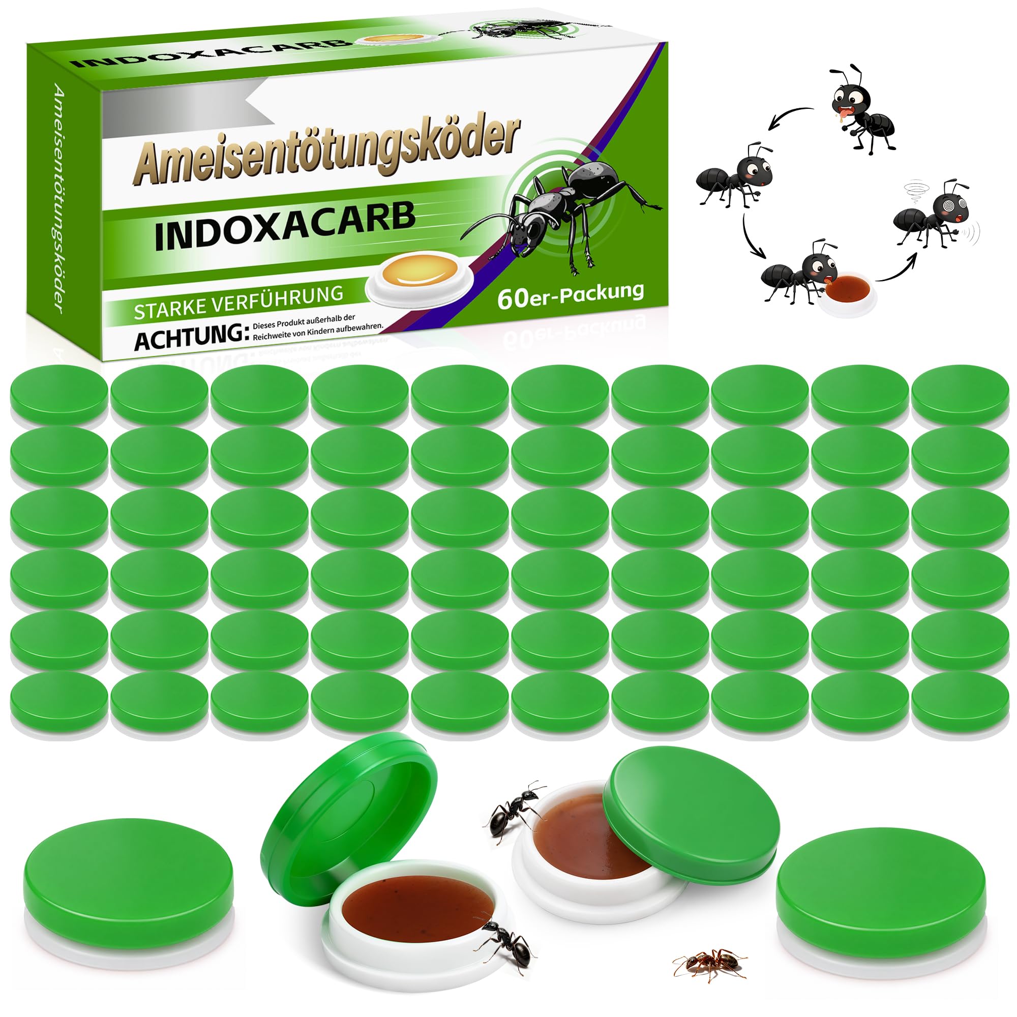 60 PCS Ant Bait Stations Indoor & Outdoor, Ant Traps for House, Seafood Attractant Formula, Pet & Child Friendly, Easy Peel and Stick Ant