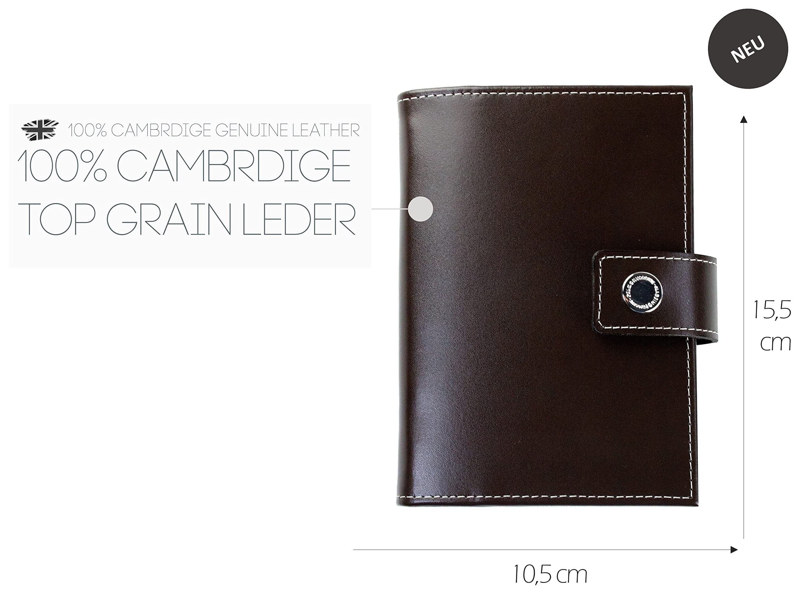 DELMON VARONE - Mini Pocket A6 Kalender 2026 Cambridge Top Grain Leder braun - Terminkalender Ringbuch & A-Z Telefonregister - Organizer Terminplaner mit Wochenansicht (1 Woche auf 2 Seiten)