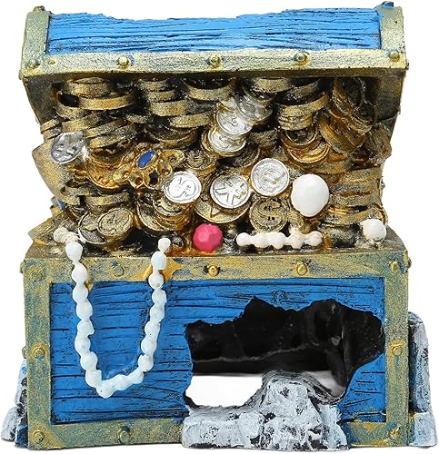 Miniatura 7 de Tnfeeon Adorno de cofre del tesoro del acuario - Escondite de decoración de pecera de resina