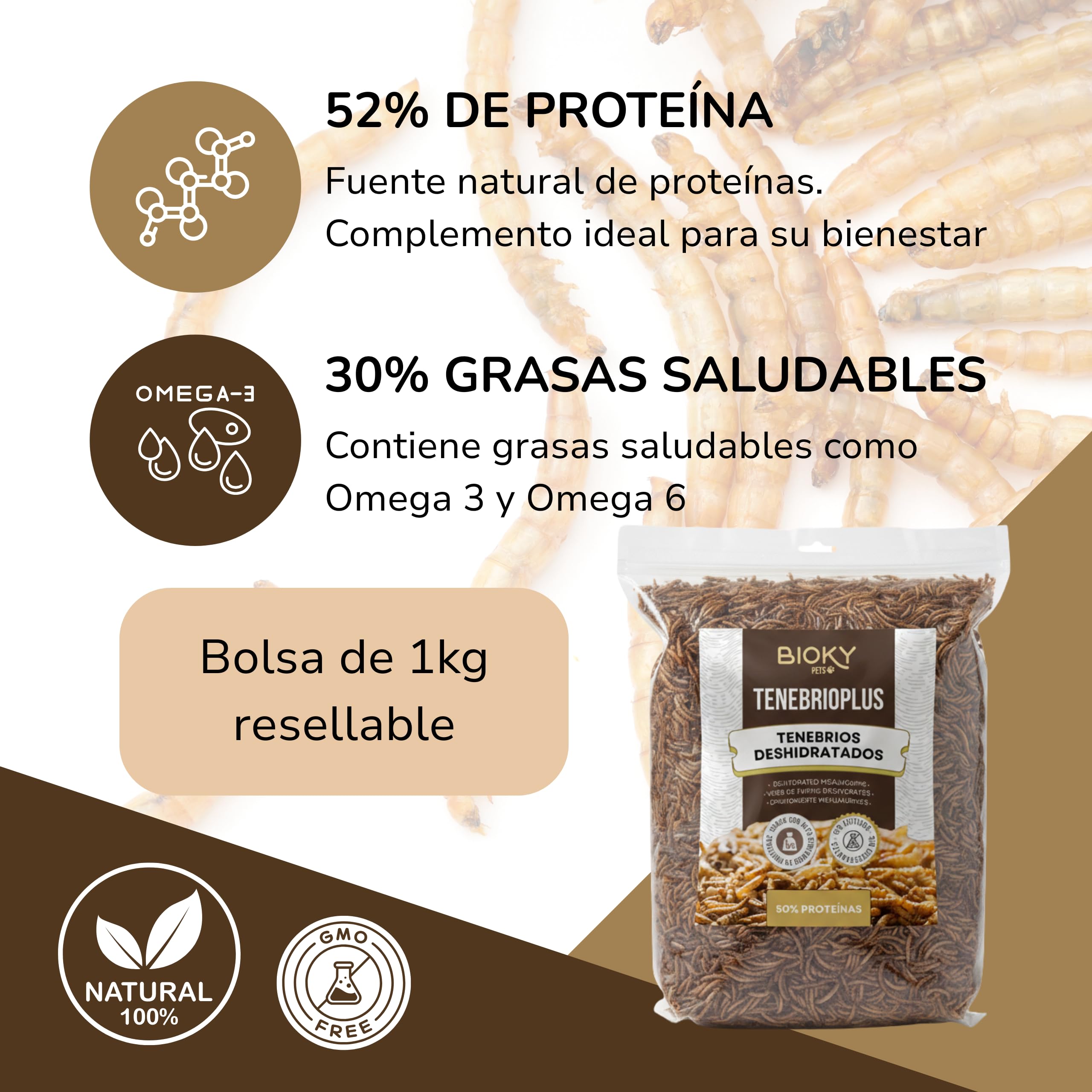 Dehydrierte Mehlwürmer, 10 l, Dehydriert – Würmer für Vögel, Reptilien und Nagetiere – Futter für Schildkröten und alle Arten von Tieren – Insekten für Hühner + 50 % Protein