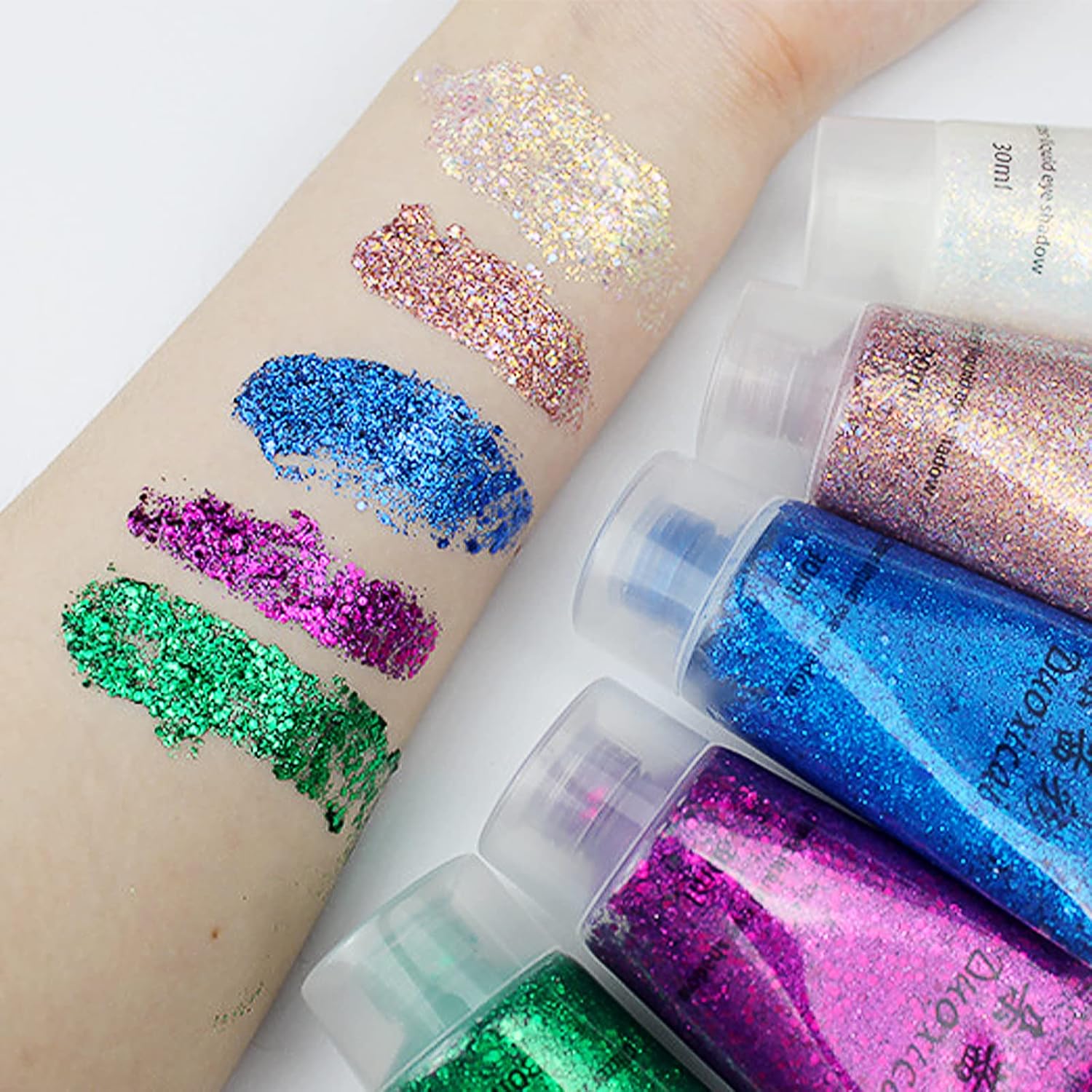 PASNOWFU Body Gel Glitter Set, 5Pcs Mermaid Scale Sequins, Long Lasting Sparkling Eyeshadow, Festival Art Decoration Makeup, Lip Nail Hair Painting Chunky Glitter Decorate : Everything Else