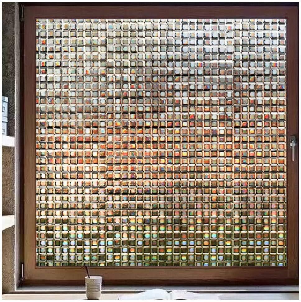 rabbitgoo Window Privacy Film Stained Glass Window Film Mosaic Static Cling Decorative Window Vinyl, Removable Rainbow Window Tint, Non-Adhesive UV Blocking for Home Office, Brown, 35.4 x 78.7 inches 35.4" x 78.5" Brown