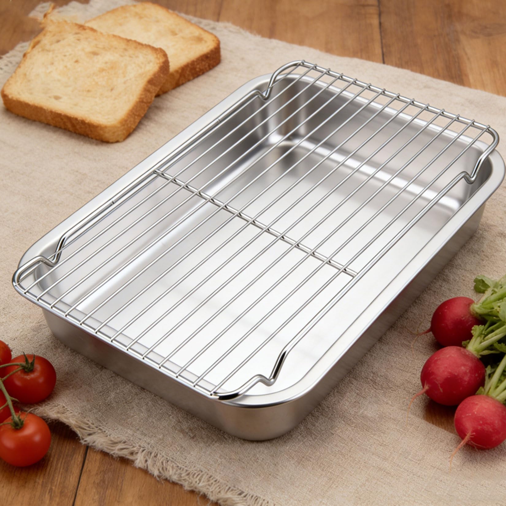 Grille de Refroidissement 30 x 20 cm Acier Inoxydable pour Pâtisserie et Cuisson avec Pinceau