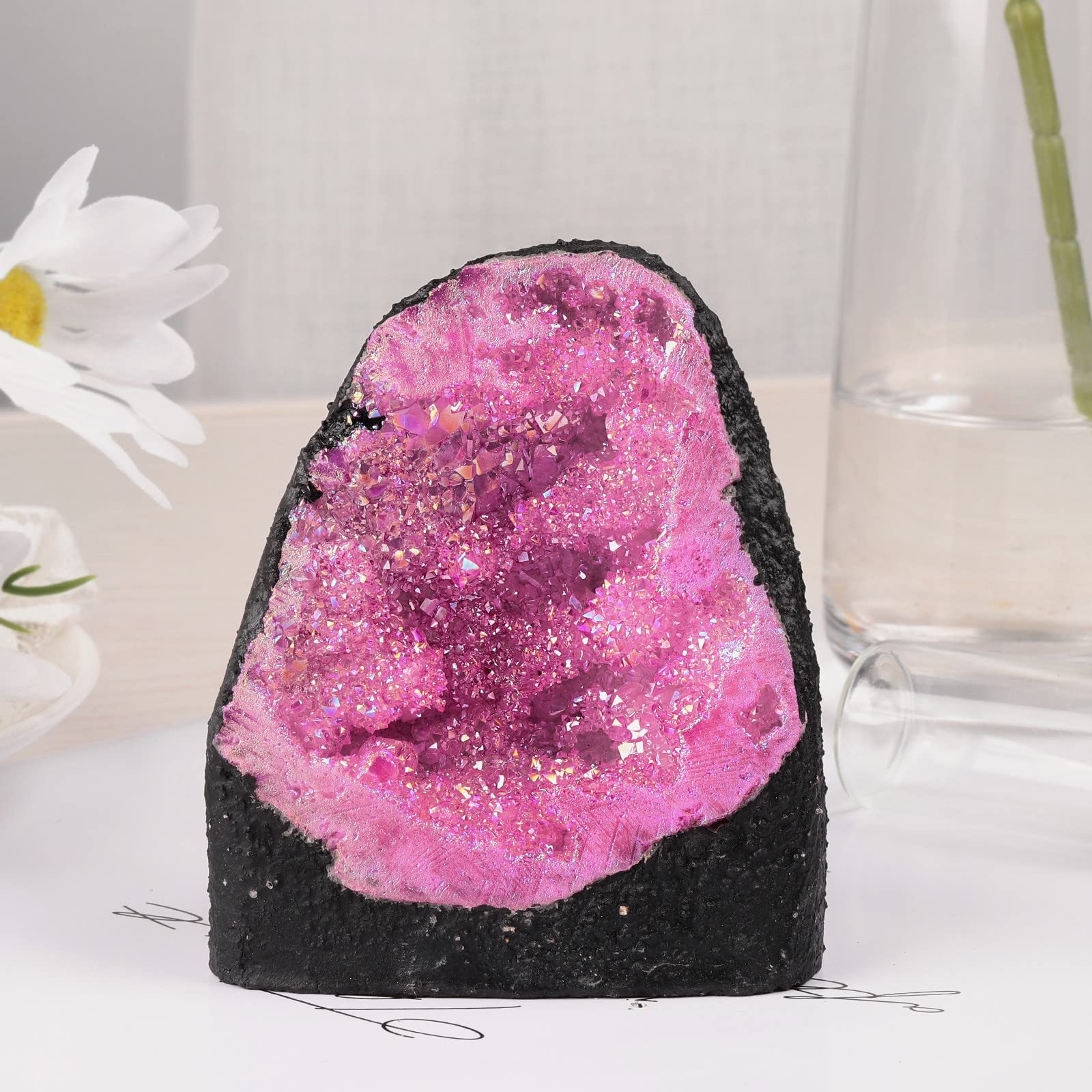 KYEYGWO Titanium Coated Natural Crystal Raw Geode Stone - Image 3