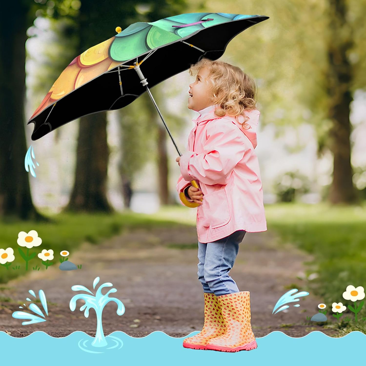 ALAZA Rainbow Mermaid Kids Umbrella for Girls Boys Toddler Children Rain & Sun Umbrella