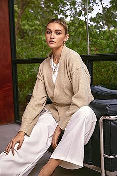 WDIRARA Women's Wrap V Neck Long Sleeve Tie Front Belted Cardigan