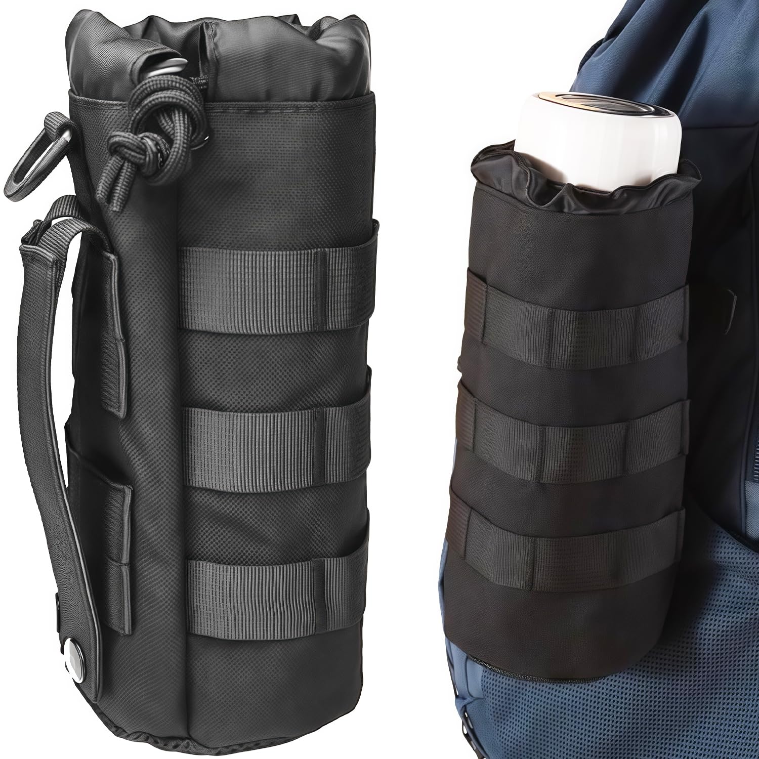Ezranova 1pcs Molle Water Bottle Pouch for Hiking and Cycling (Black)