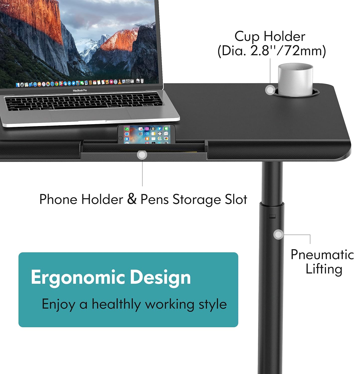 Fenge OverBed Table with Wheels Adjustable,Rolling Laptop Table Overbed Desk Hospital Tray Table Sofa Chair Side Table ST650001WB : Health & Household