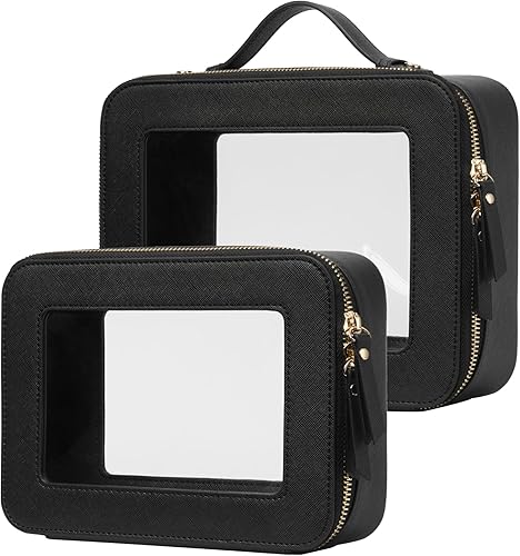 Popvibe - Estuche transparente con cremallera, portátil, compacto para automóvil o viaje para maquillaje, cosméticos, artículos de aseo o esenciales