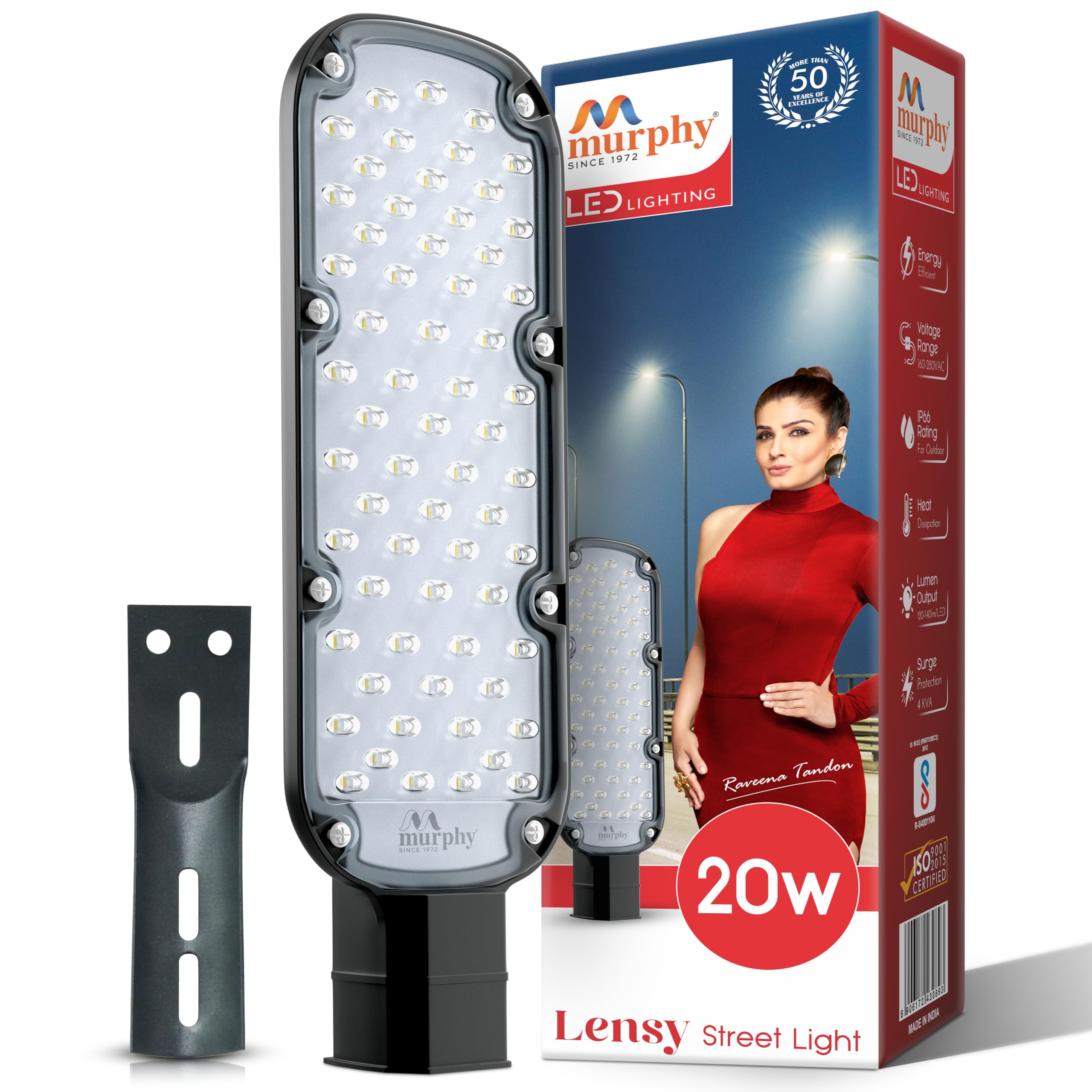 Murphy LED Lensy 20 Watts Ip-65 Bis Approved Waterproof Outdoor Street Light, Cool White Pack of 1