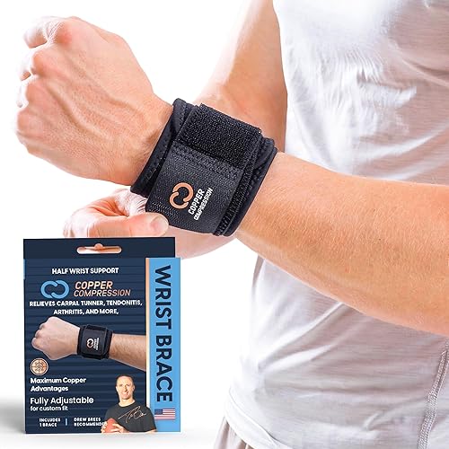 Copper Compression Muñequeras (paquete de 2)  Soporte de muñeca ajustable con infusión de cobre para levantamiento de pesas, entrenamientos,