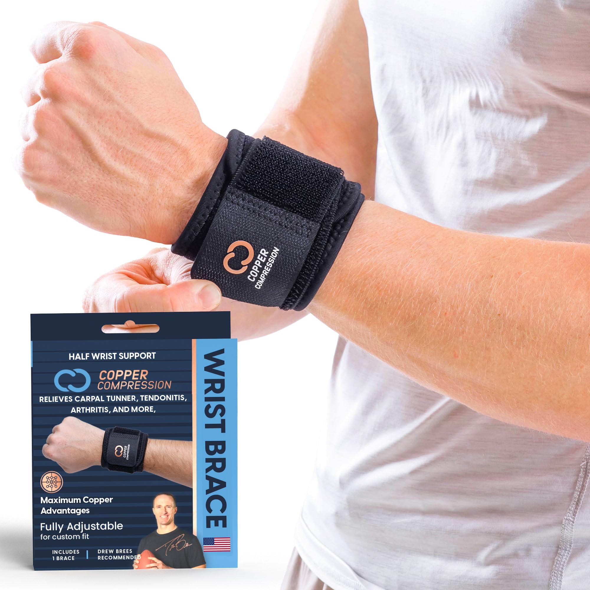 Copper Compression Wrist Wraps 2 Pack Adjustable Copper Infused Wrist Support for Weightlifting Workouts Injury Recovery Carpal Tunnel
