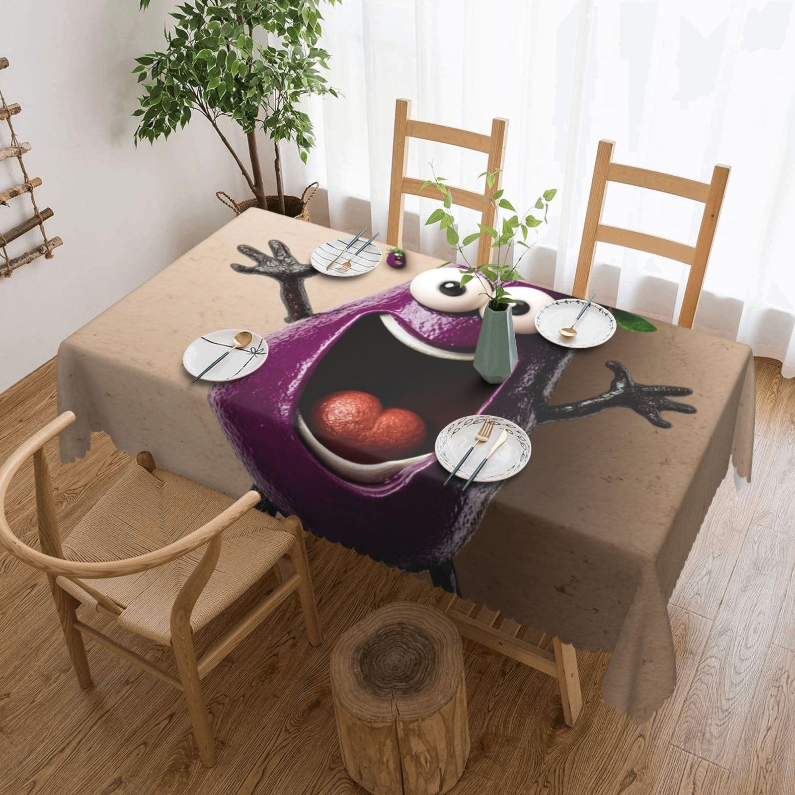 QLDETUPWLX Rectangle Table Cloth 137x183 cm Cartoon Eggplant Tablecloths Wrinkle Free Table Cloth Washable Fabric Desktop Protection Decoration Tables Cover for Party Dining Indoor and Outdoor
