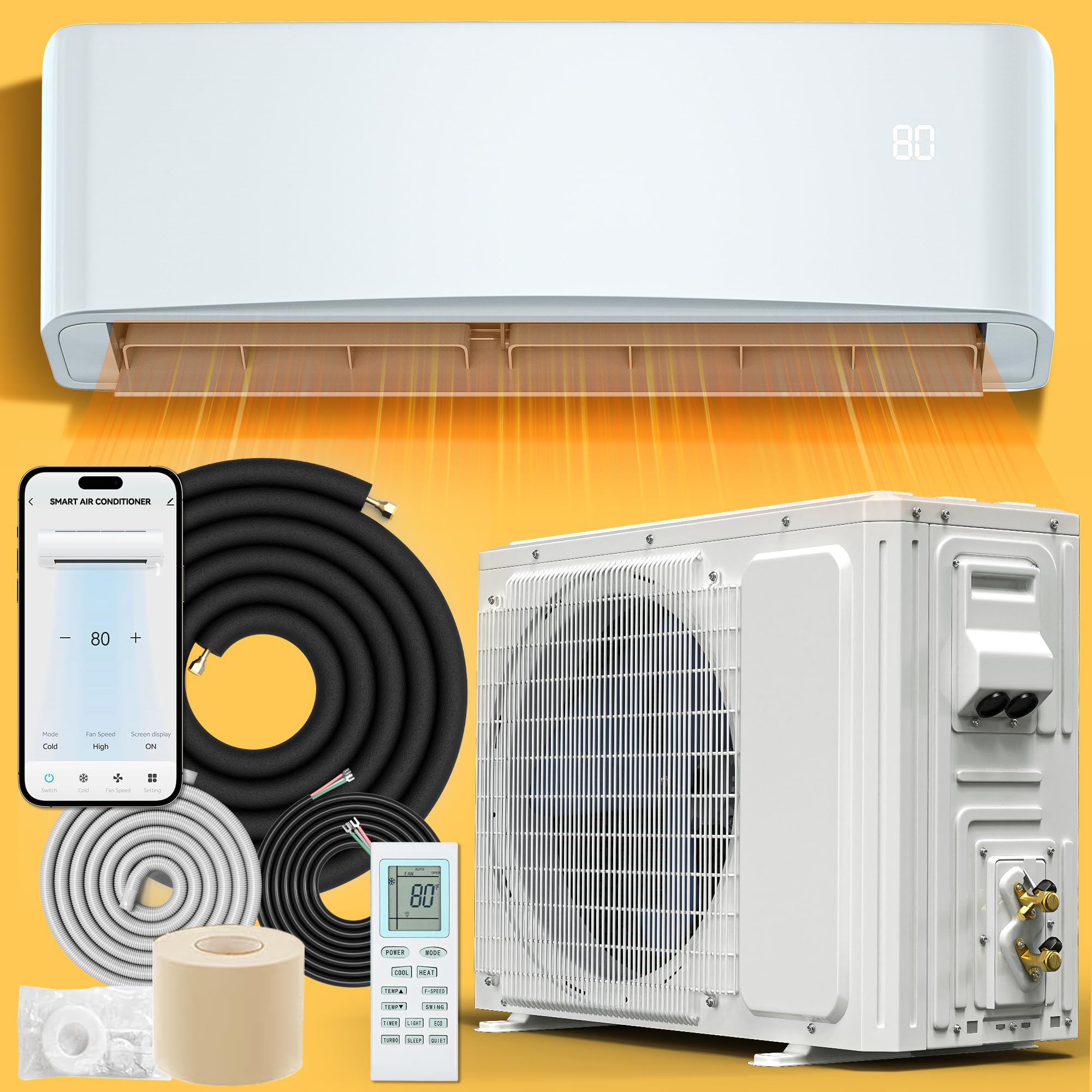 Photo 1 of DWVO 22 SEER2 12000 BTU Mini Split Air Conditioner Heat Pump System, 115V Inverter Ductless AC Cool Up to 750 Sq. Ft with Installation Kit, WiFi Enabled, Pre-Charged Condenser, 1 Ton