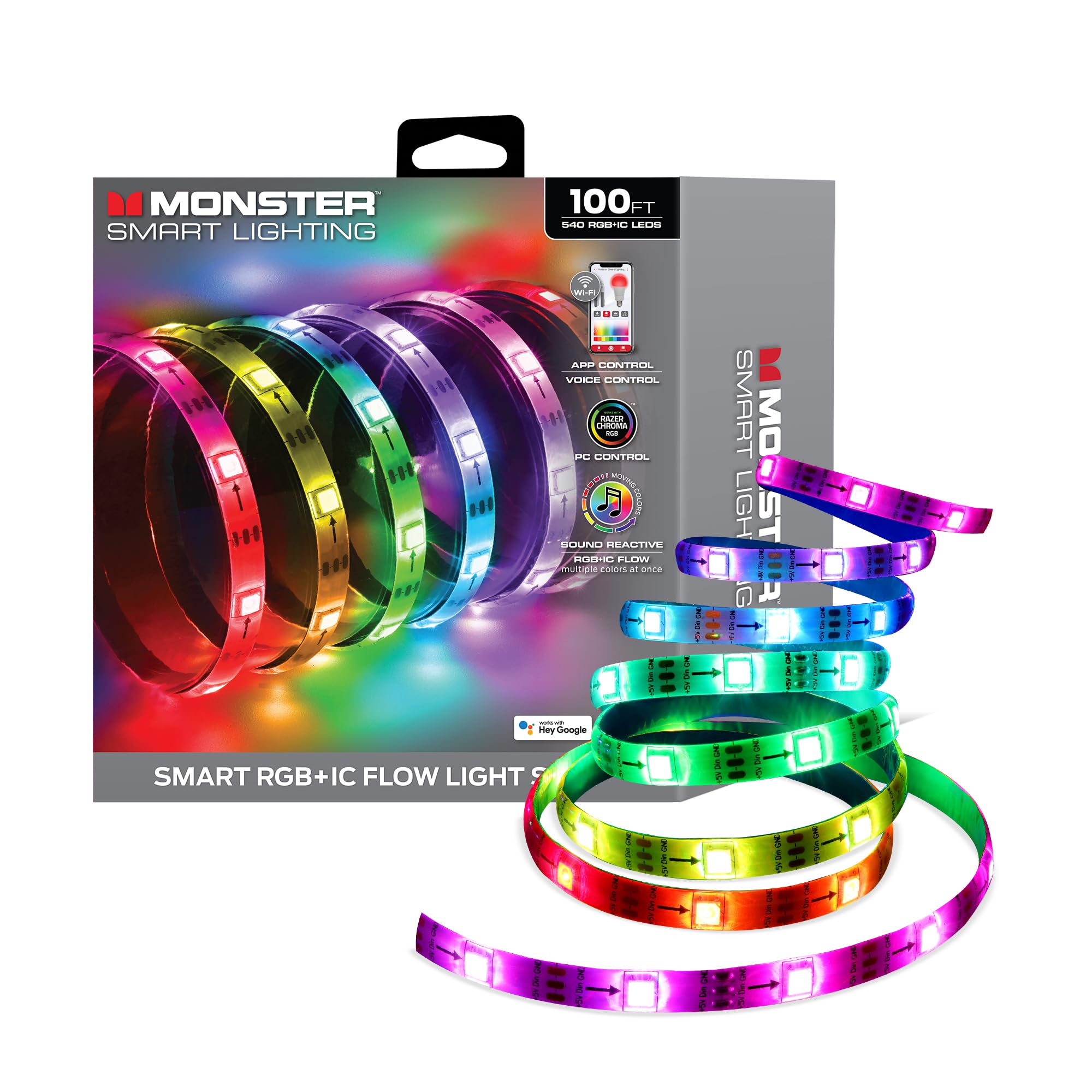 Monster Smart RGB+IC LED Strip Lights – Sound Reactive Strip Lights for Bedroom, App & Voice Control, RGB Light Strip for Room, Alexa Google Home,