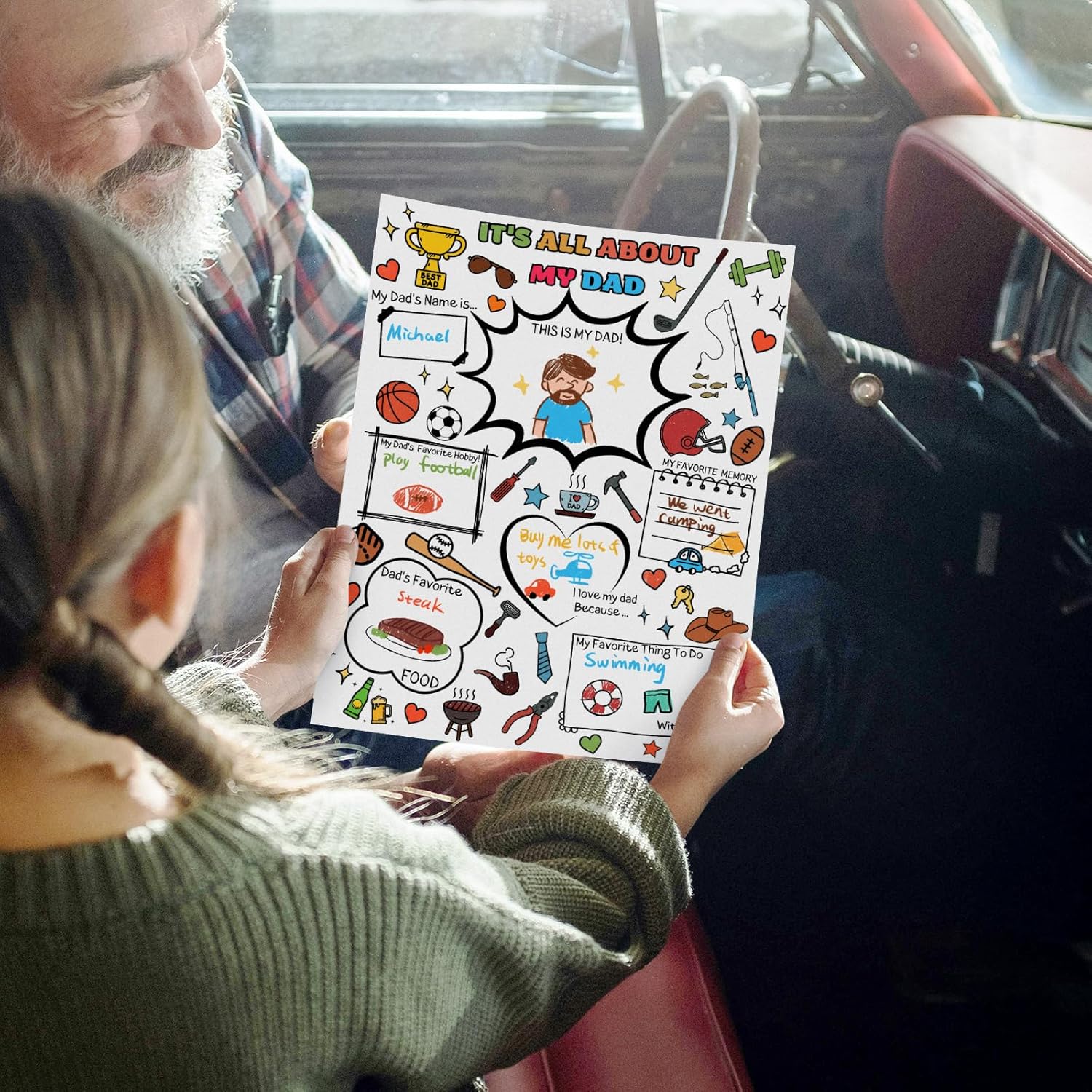 Zoyeven 45 Pcs Father's Day Crafts for Kids Classroom All About My Dad Poster Pack Fathers Day Ideal Project Chart Fill in Posters Coloring Poster School Craft Classroom Activities Supply