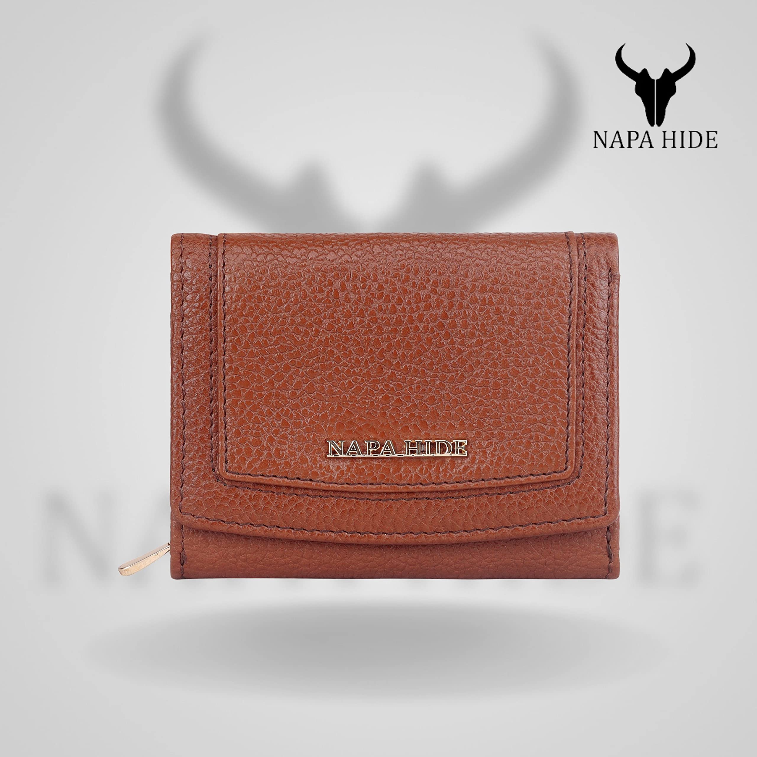 NAPA HIDE Women Leather Wallet Bifold Zipper Pocket Wallet Card Case Purse with ID Window 2
