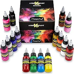 Magicfly Tinta para aerógrafo, conjunto de tintas acrílicas para aerógrafo de 16 cores (30 ml/28 g), kit de pintura para aerógrafo de para iniciantes, hobistas e artistas