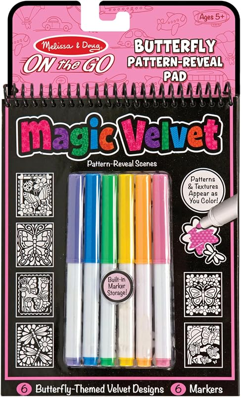 On The Go Magic Velvet Pattern-Reveal Scenes Activity Kit - 6 Coloring Boards, 6 Markers