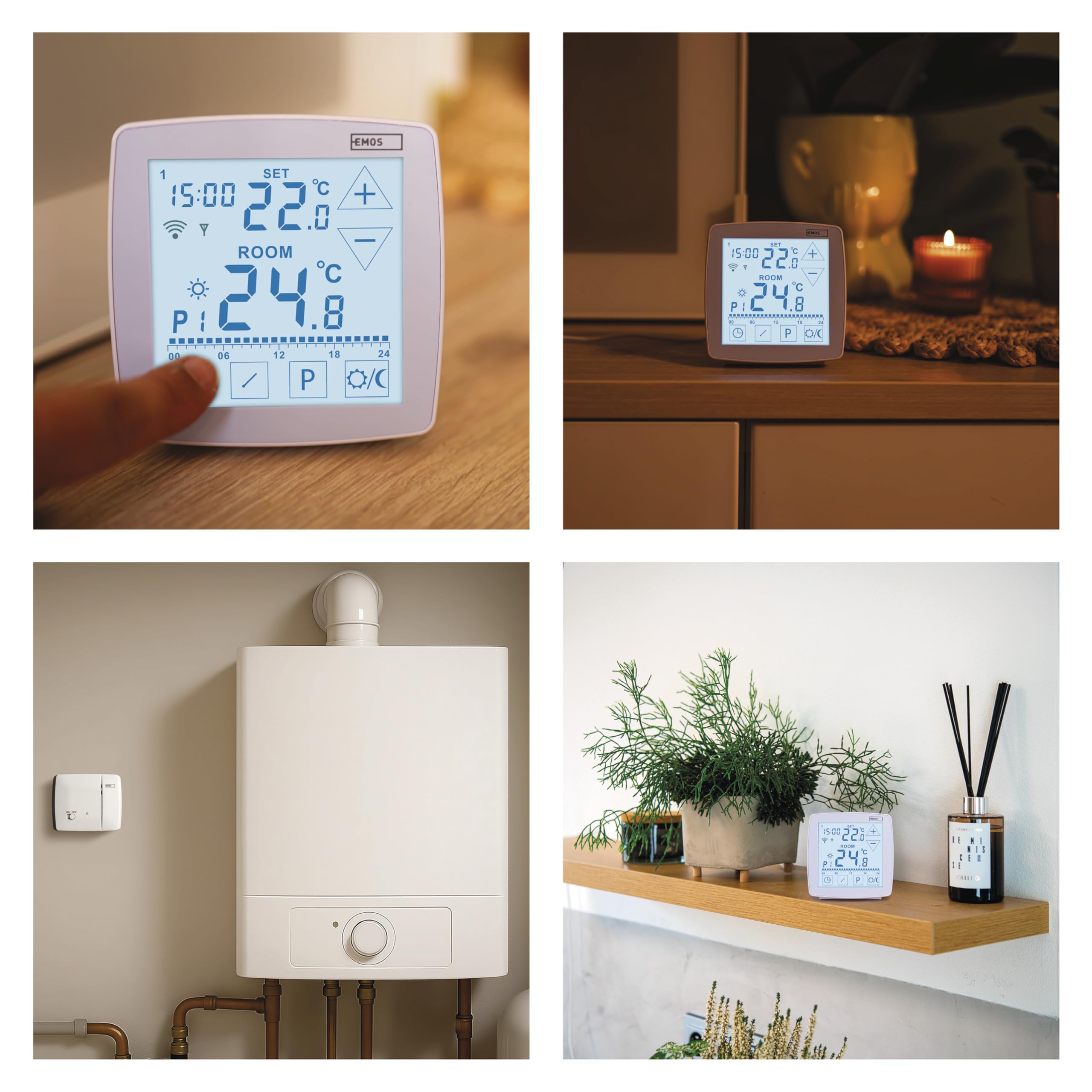 EMOS GoSmart Home Termostat pokojowy z aplikacją, WiFi, termostat otwarty, przenośny sterownik z dotykowym sterowaniem, energooszczędny, kompatybilny z Tuya, Smart Life
