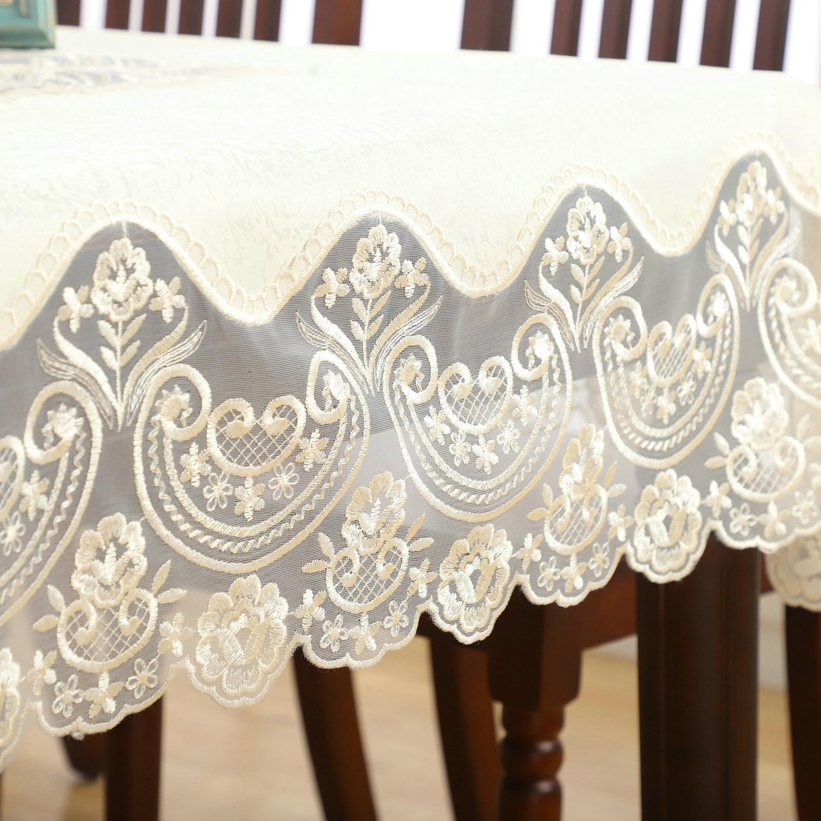 Nappe de Table Rectangulaire Anti Taches 130x180 cm Beige Blanc