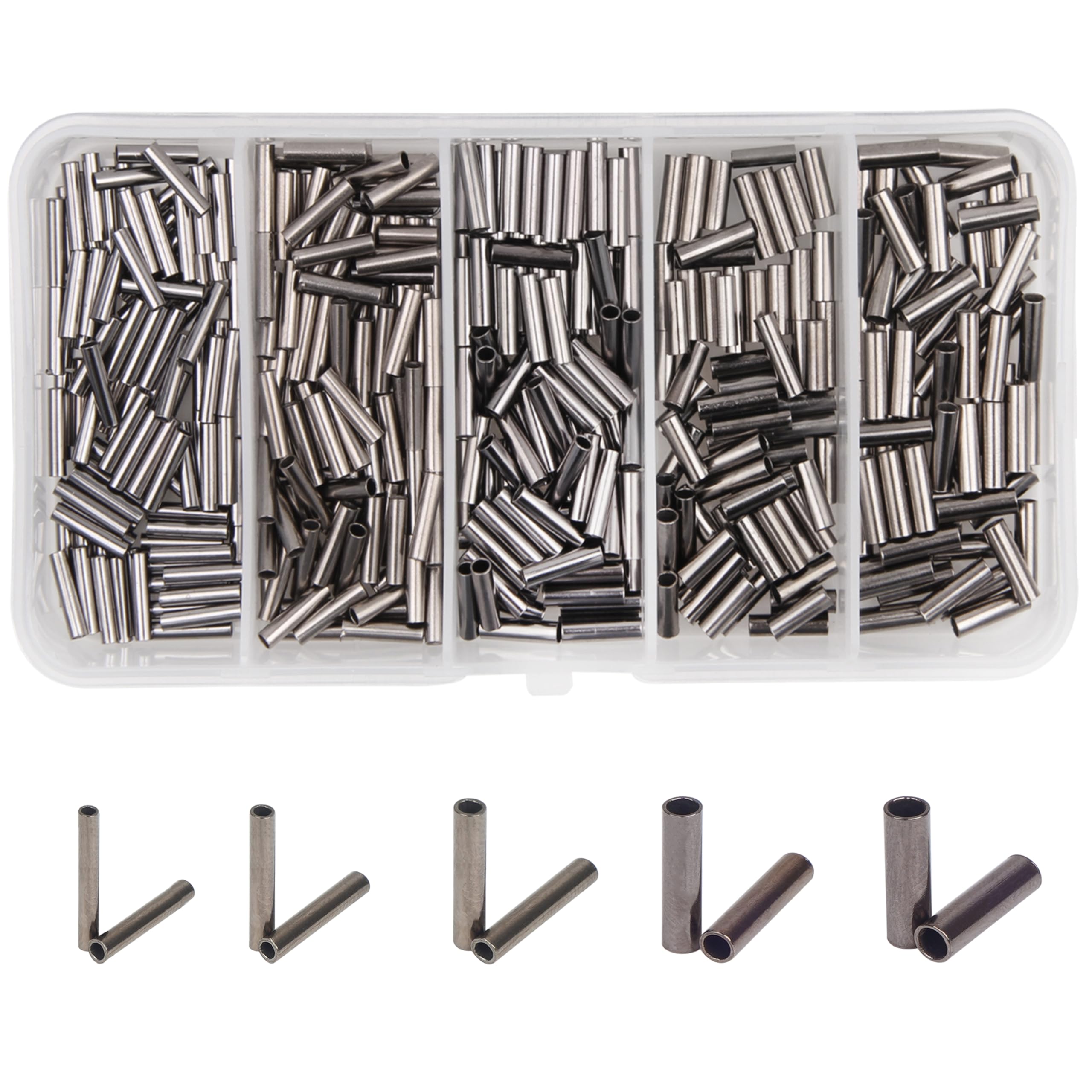 JOGFFDE Single Barrel Crimp Sleeves Kit,450pcs Copper Barrel Crimping Loop Sleeves Single Barrel Fishing Line Wire Rope Tube Fishing Leader Rigging Connector Tackle