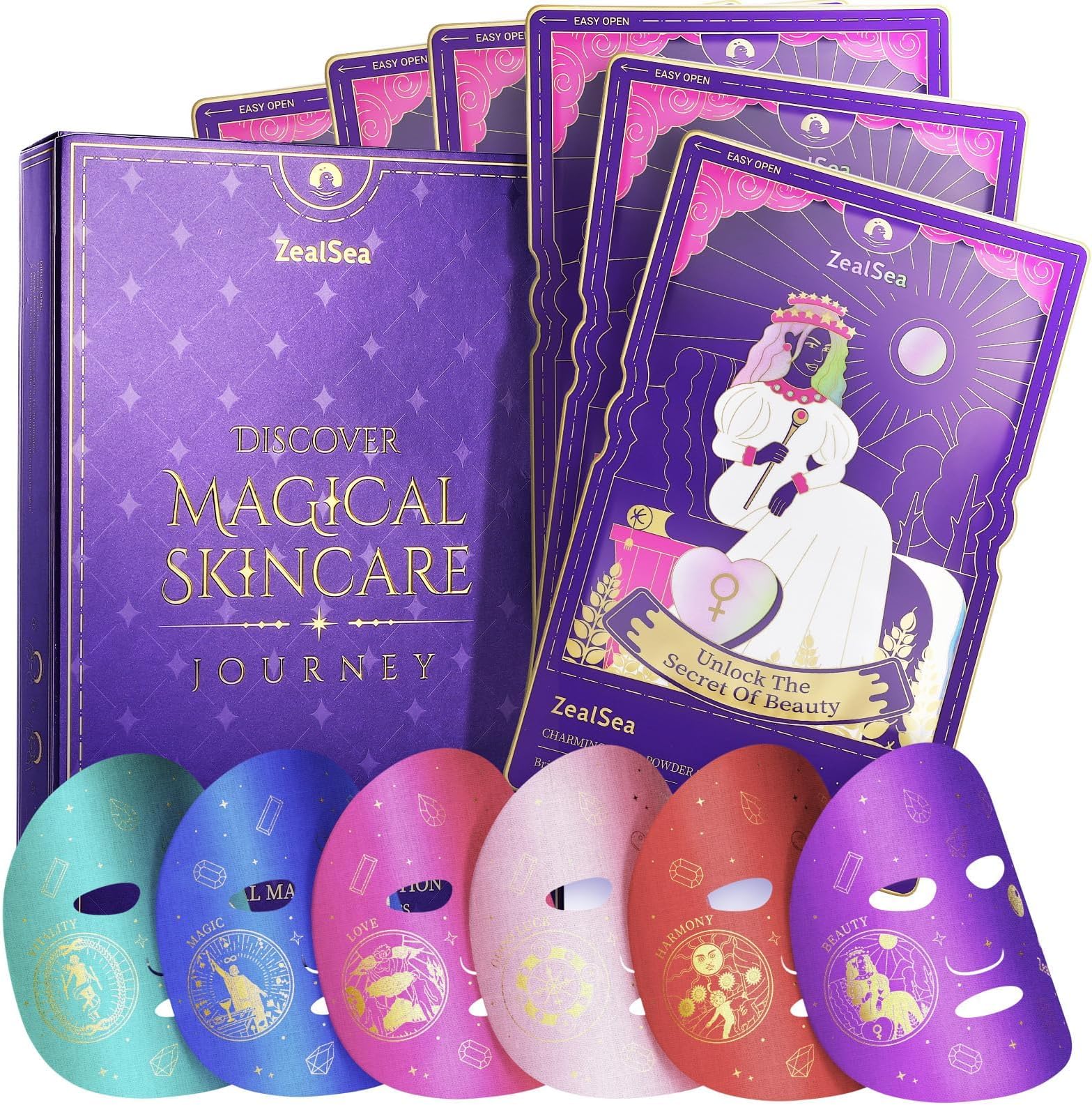 Zealsea Face Masks Skincare, Collagen Face Mask for Anti Aging, Hydrating Face Masks, Astaxanthin Q10 Face Mask for Antioxidant, Magic All-in-one Sheet Mask, Self Care Gift for at Home Spa Party 6pack