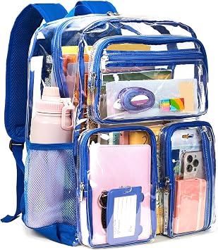 Vorspack Clear Backpack Heavy Duty - Extra Large Clear Bookbag Transparent See Through Backpacks for College Work Festival - Blue