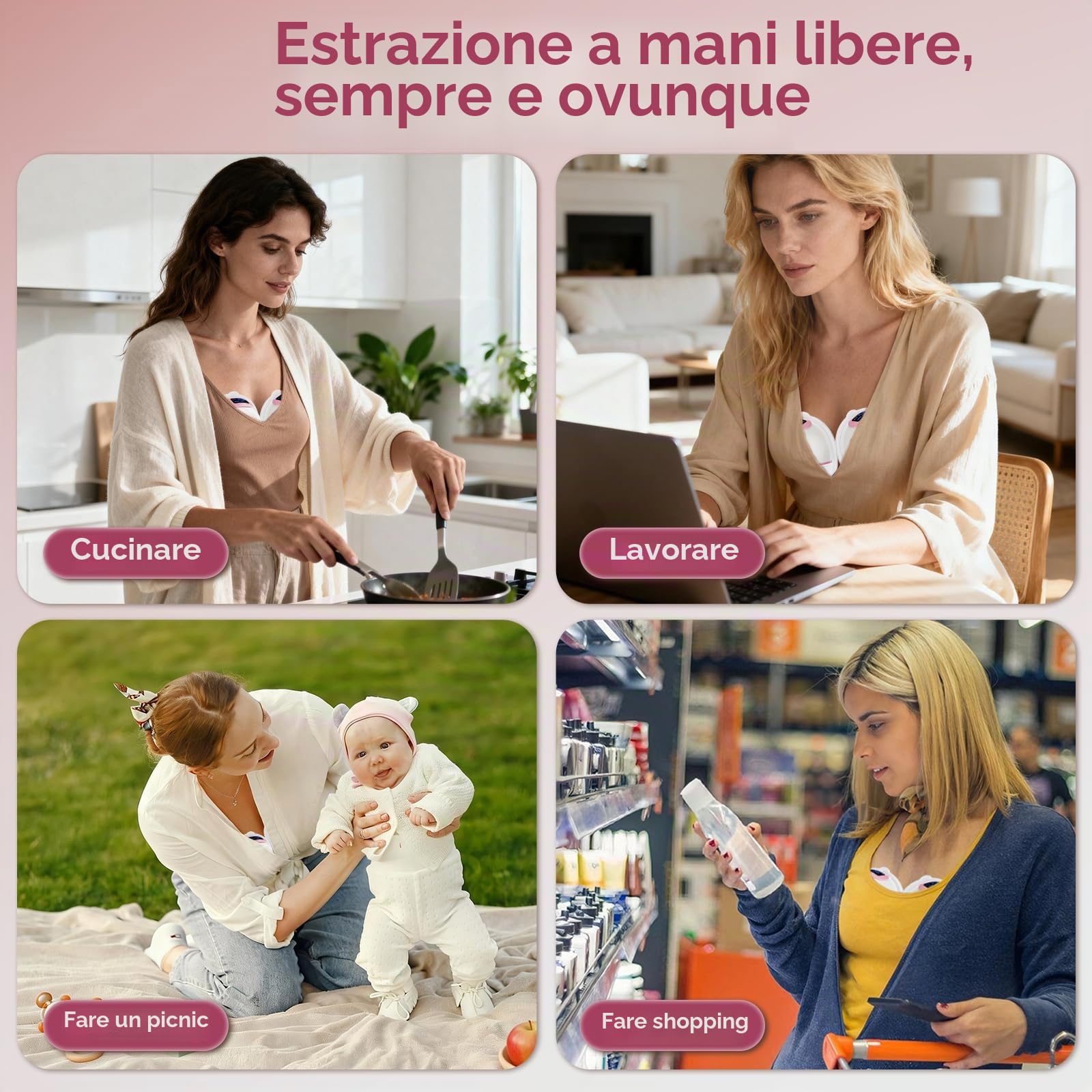 Tiralatte Elettrico Indossabile 360 ml, 3 Modalità 15 Livelli,Elektrische