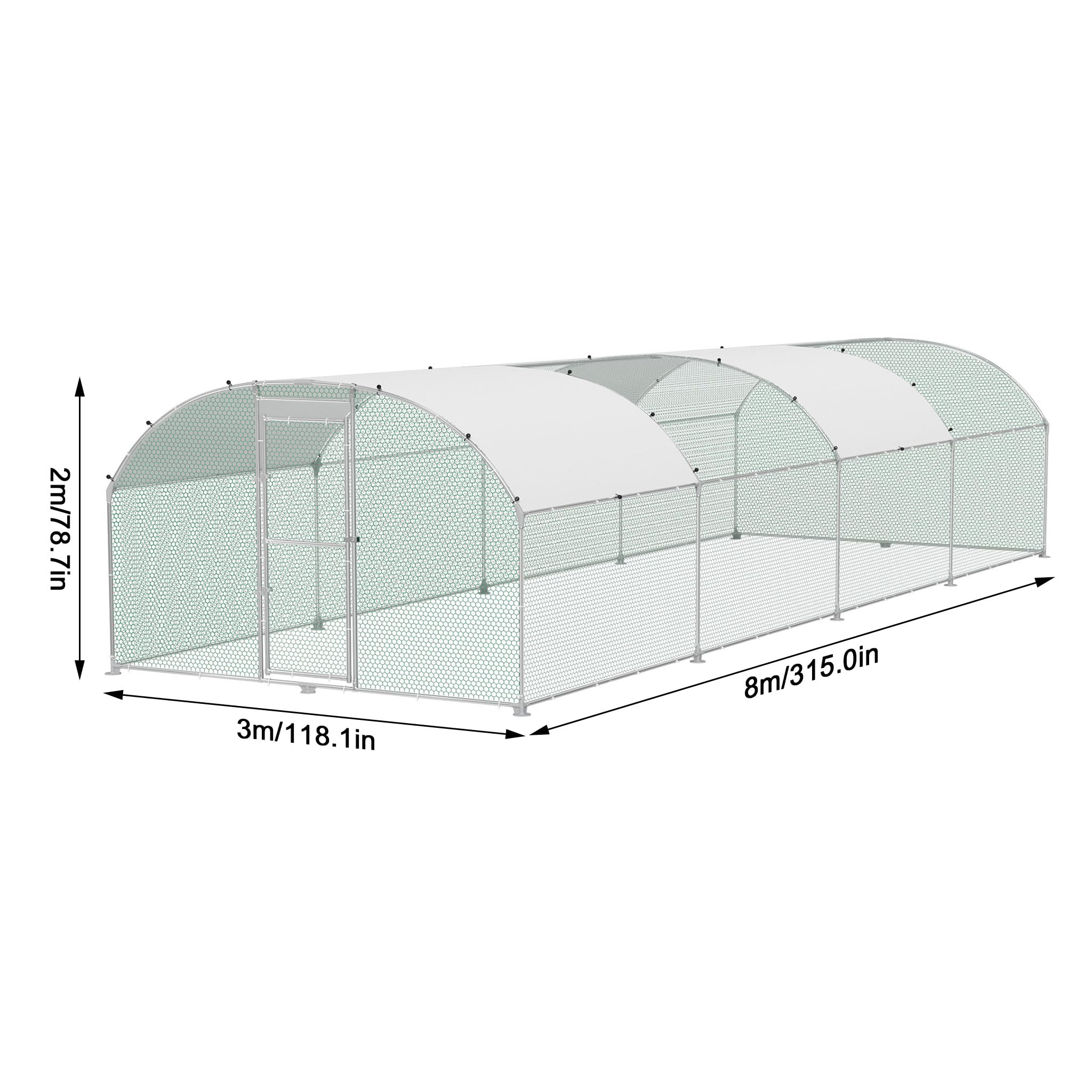 ORHEYA Gabbia per animali domestici, pollaio, in metallo zincato, 3 x 8 m, resistente all'inverno, per pollo, gallina, con tetto parasole e castello, per piccoli animali, pollame, piante