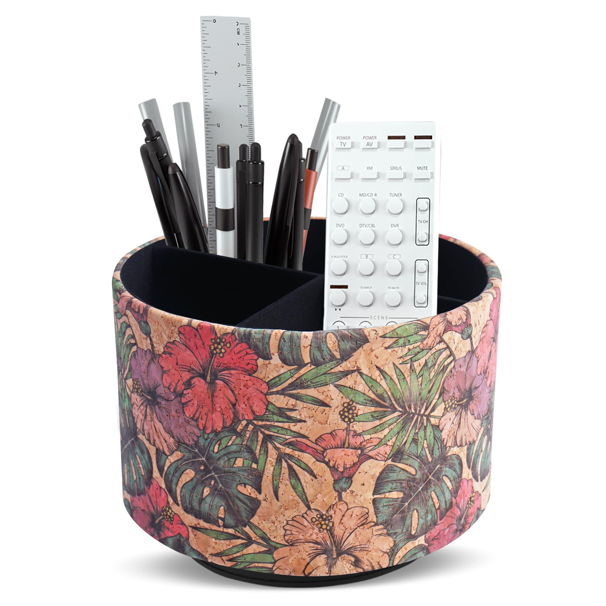 Mtzmy Round Leather Art Supply Organizer,Remote Control Holder,360 Degree Spinning,Multi-Functional Pencil Holder,4 Compartments Desktop Stationary Organizer(1-Soft Banana) โ image 1