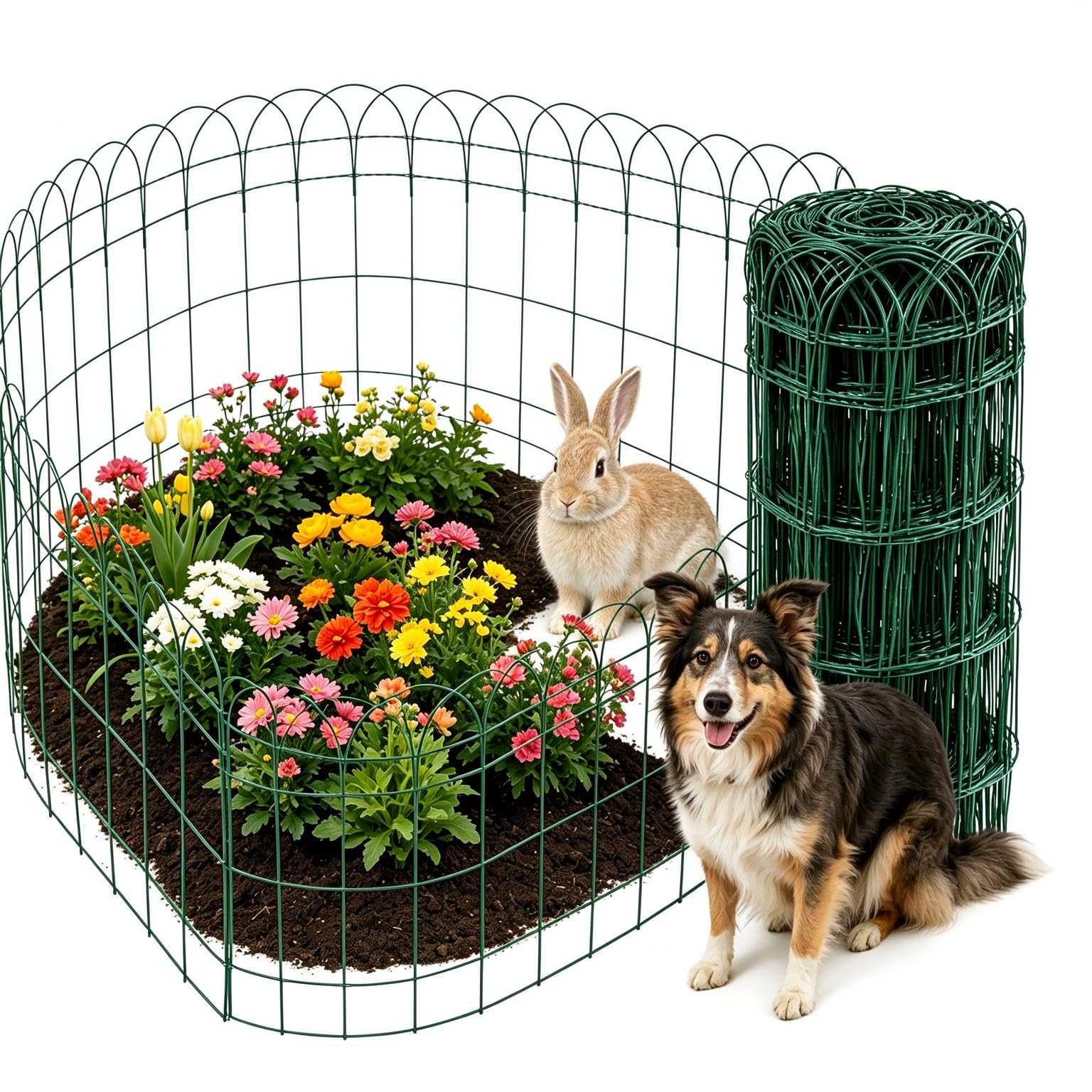 Amagabeli 0,4 m x 25 m recinzione per bordi da giardino, 2,95 mm RAL6005, filo metallico rivestito in PVC recinzione, rete antiruggine per recinzioni esterne per animali da fiori DA140