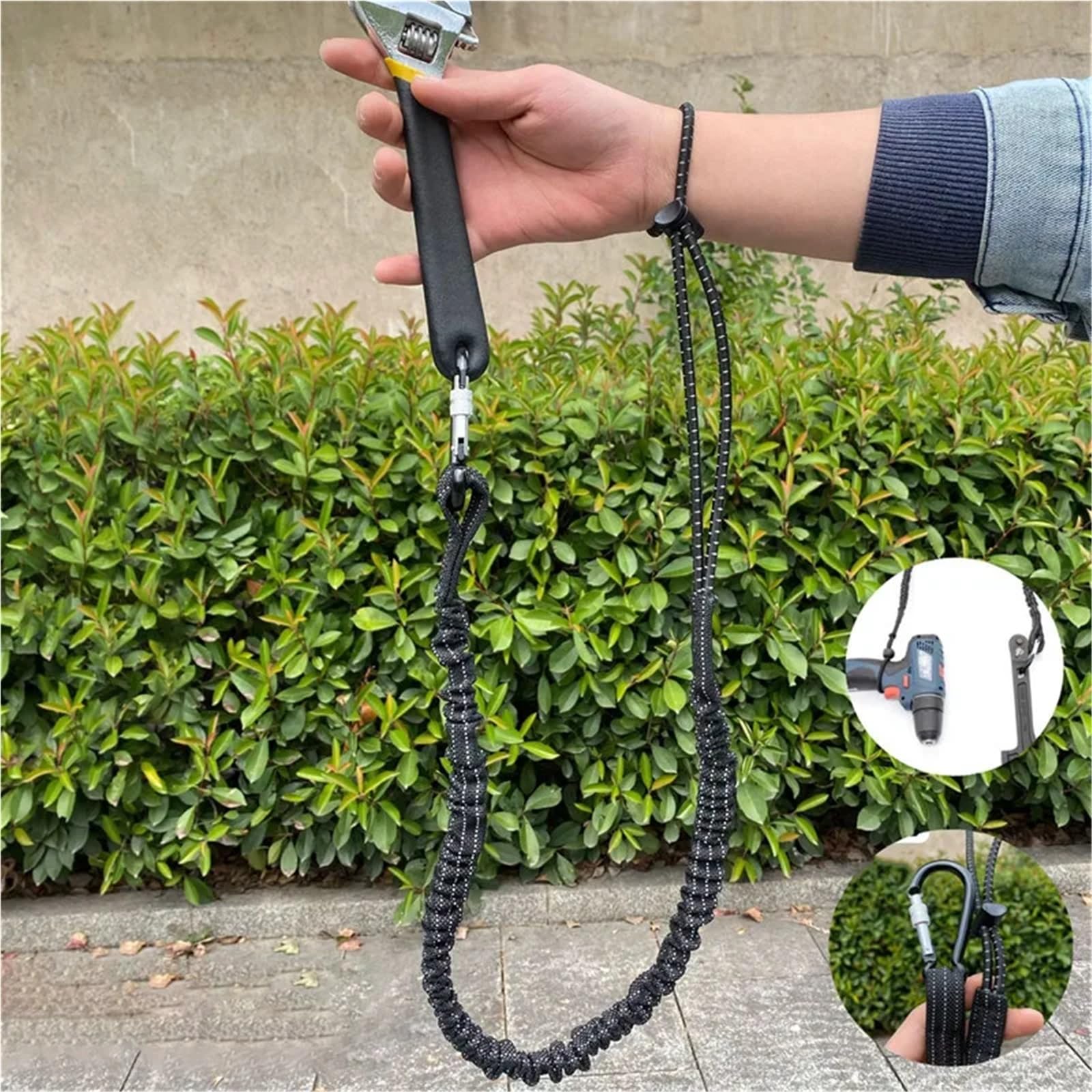 Cuerda de seguridad anticaída, herramienta sujeción elástica con gancho mosquetón, accesorios trabajo aéreo for escalada, 6 uds Para Herramientas(Black)