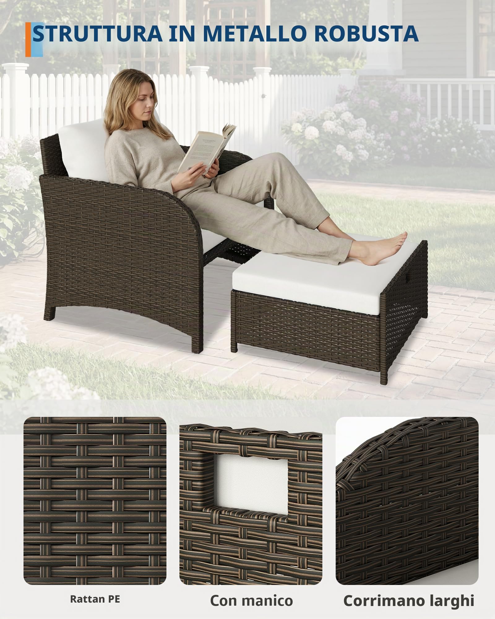Garvee Set Salotto da Giardino in Rattan 5 Pezzi con Tavolo e Poltrone