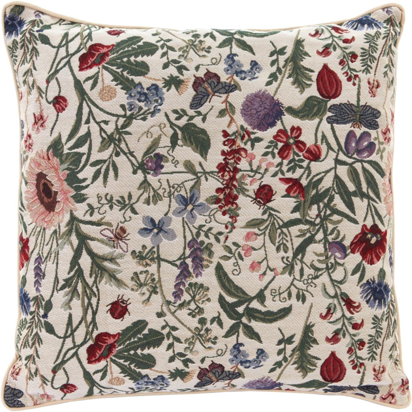 Signare Tapestry Double Sided Square Throw Pillow Cover 18" x 18"/ 45 x 45cm (No Padding) in Floral Morning Garden Design (CCOV-MGD)