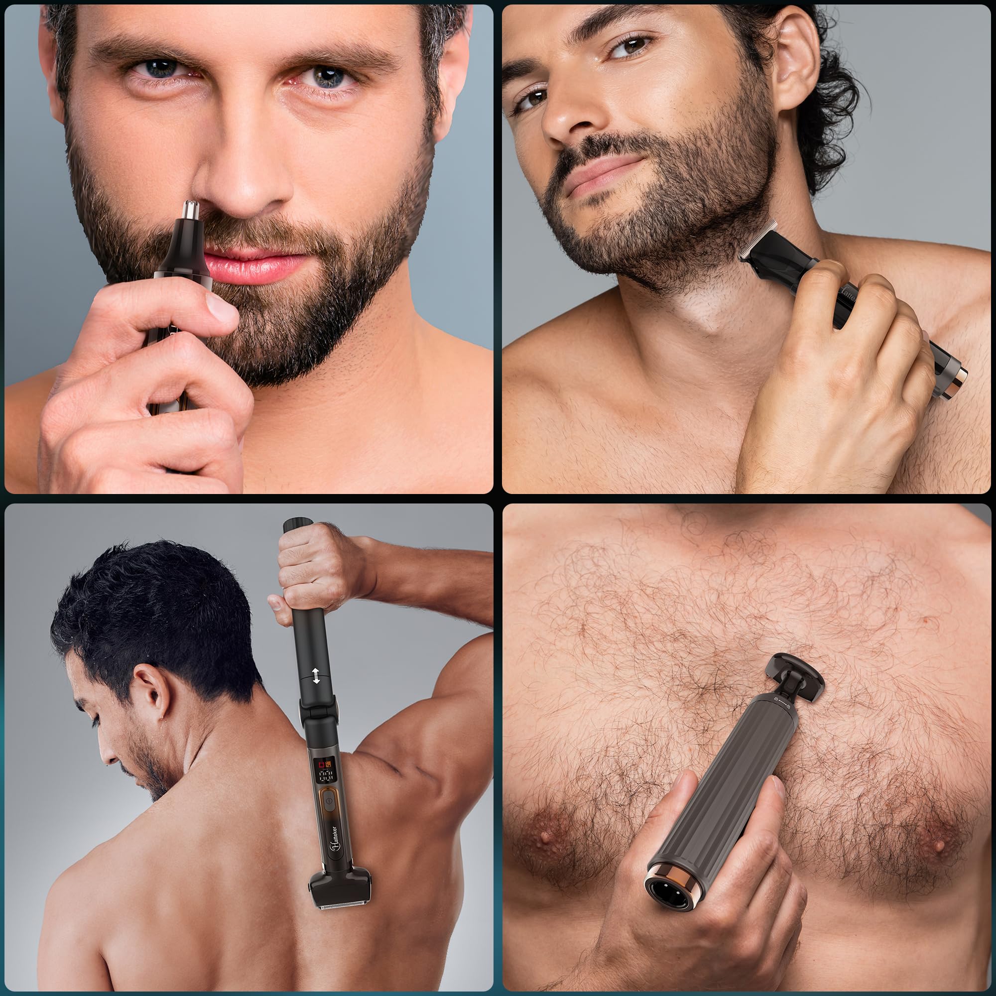 Hatteker Afeitadora espaldas Masculina Afeitadora Corporal Eléctrica con brazo extensible Ajustable Maquina de afeitar Kit Recortadora de curpo,barba para cara, brazo, barbilla Sin cable