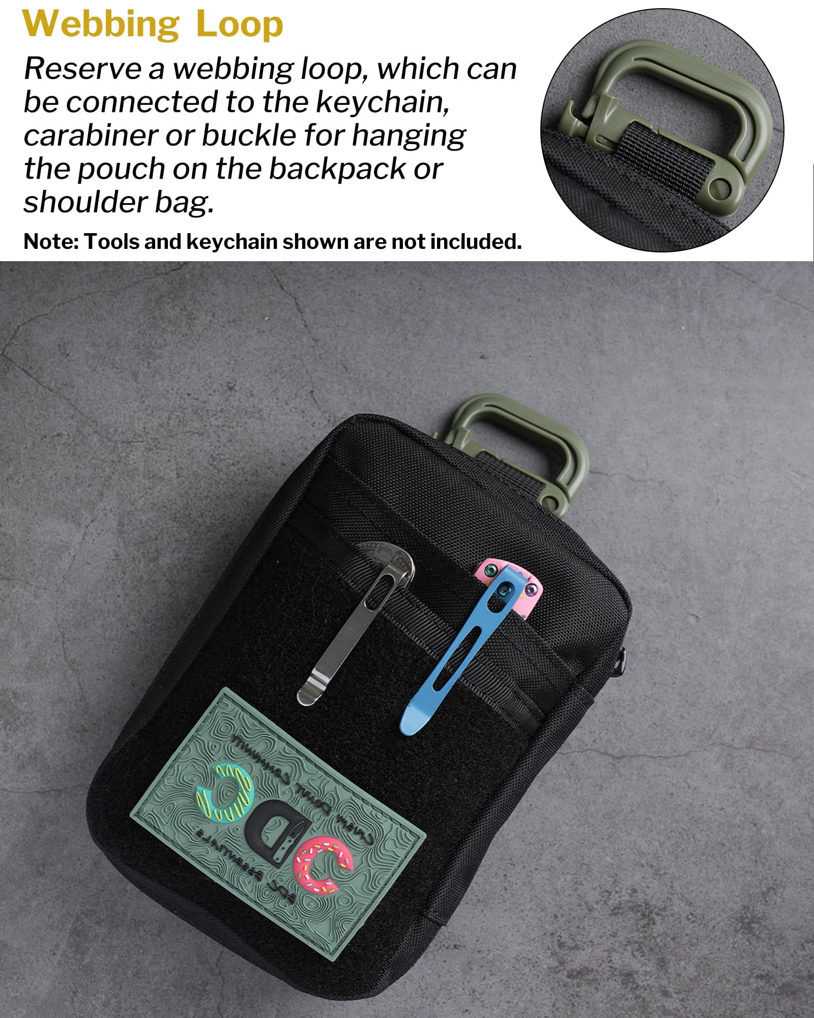 VIPERADE VE32 EDC woreczek z miejscem na naszywkę, organizer kieszonkowy Molle do codziennego noszenia, mała saszetka na pasek na multitool dla mężczyzn, Czarny, 6.29'' x 4.33'' x 1.18'', Etui