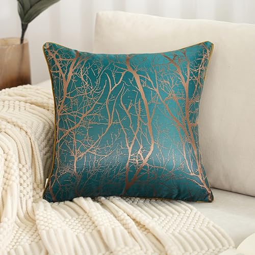 Aeckself Funda de almohada moderna grande de 24 x 24 pulgadas con diseño de ramas de árbol marrón oscuro y jacquard, funda de almohada decorativa