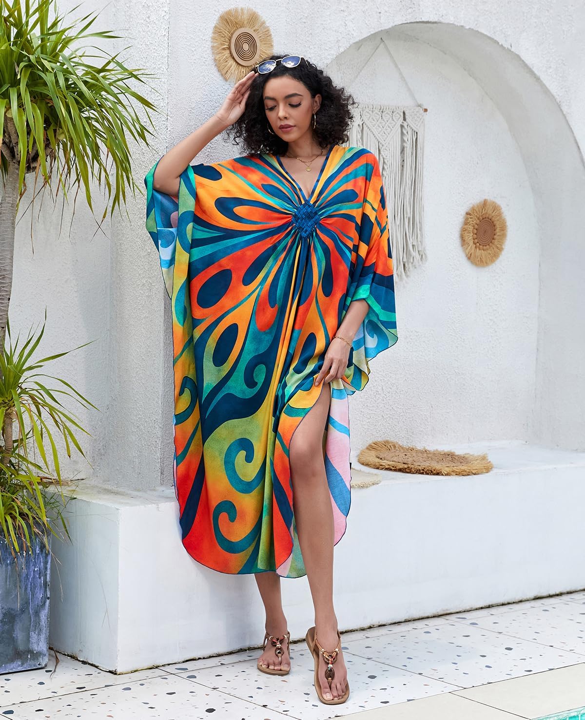 Plus Size Kaftan Dresses for Women Loose Batwing Sleeve Bathing Suit Cover Up Lightweight Loungewear - Image 3