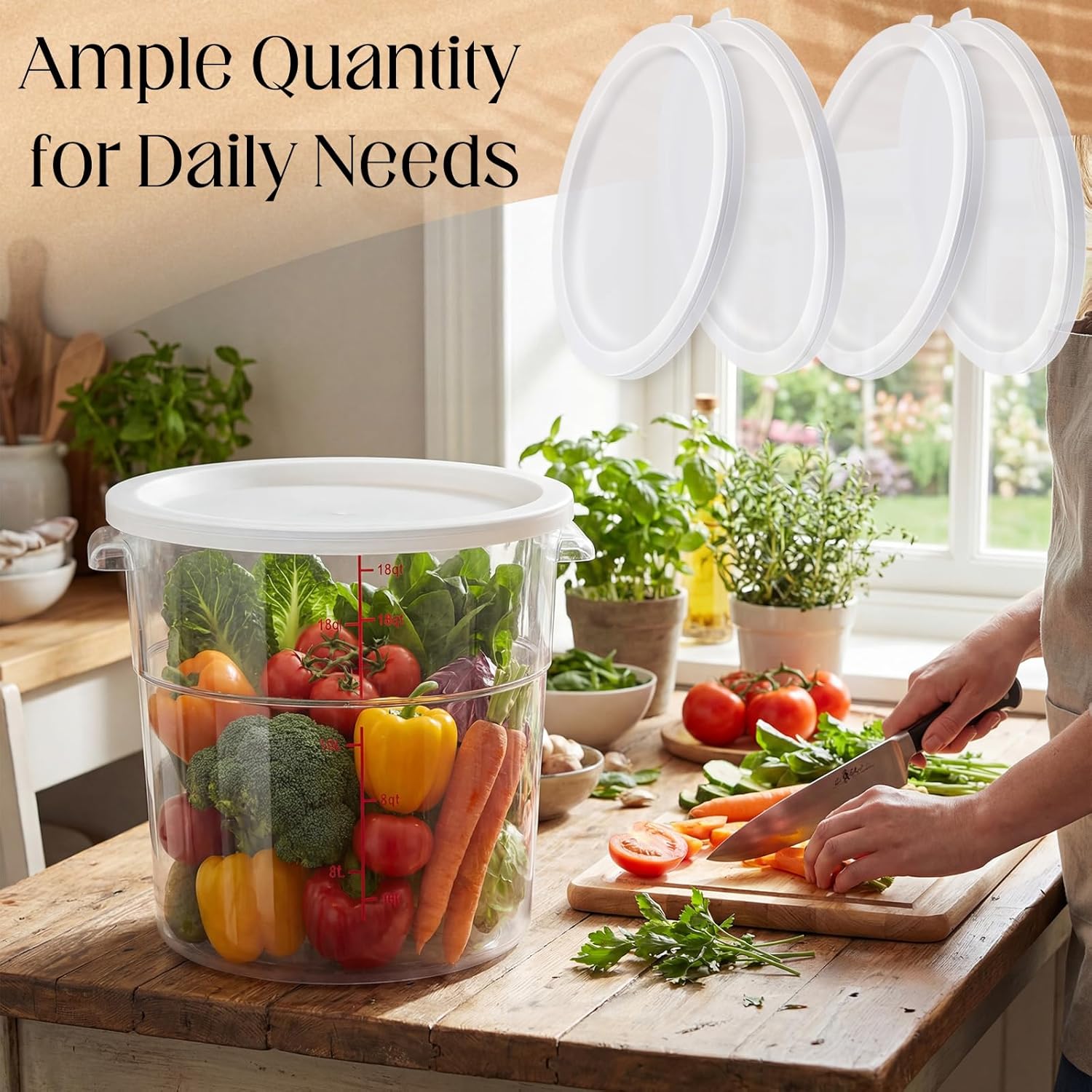 Blushtier 4 Pack 12 Qt Containers with Lid, 12/18/22 Qt Round Container Lids, Translucent Plastic Stackable Commercial Food Storage Lids for Restaurant Cafeteria Pantry