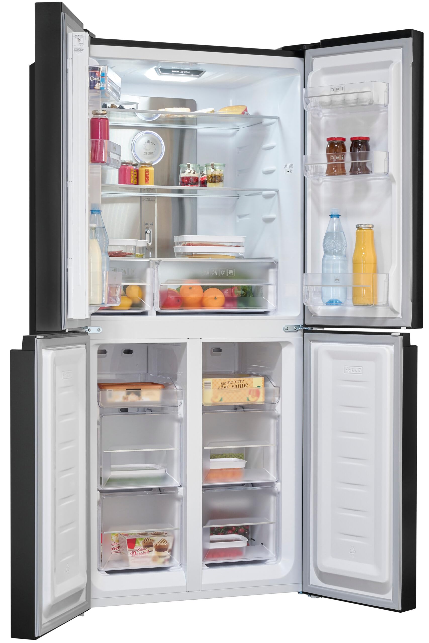 Exquisit® Frigorífico Americano 4 Puertas, 421L, Inox Oscuro, Clase C, No-Frost Total, Control Electrónico, Congelación Rápida, Función Vacaciones, Medidas (180,0 x 79,5 x 70,0 cm)