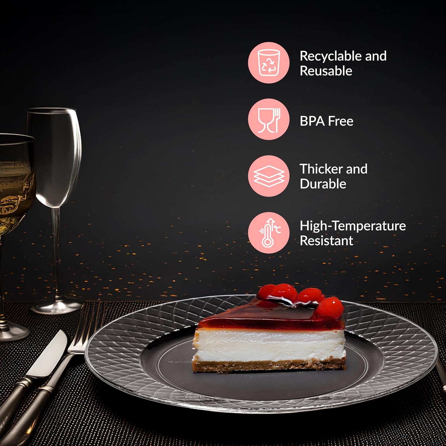 Prestee 102 Clear Plastic Plates Disposable - 6.25-inch Heavy Duty Hard Plastic Clear Plates for Party - Elegant Round Cake, Dessert, Salad, Appetizer, Dinner - Plate for Holiday Parties - Image 5