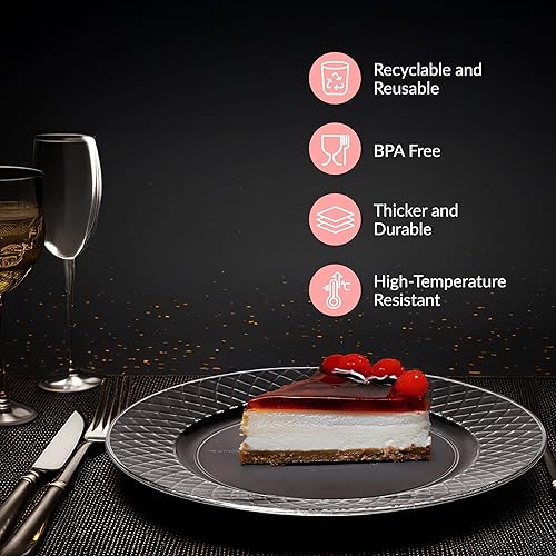 Miniatura 5 de Prestee Platos de plástico transparente, 150 unidades de platos duros desechables de 9 pulgadas para fiestas, elegantes pasteles, postres,