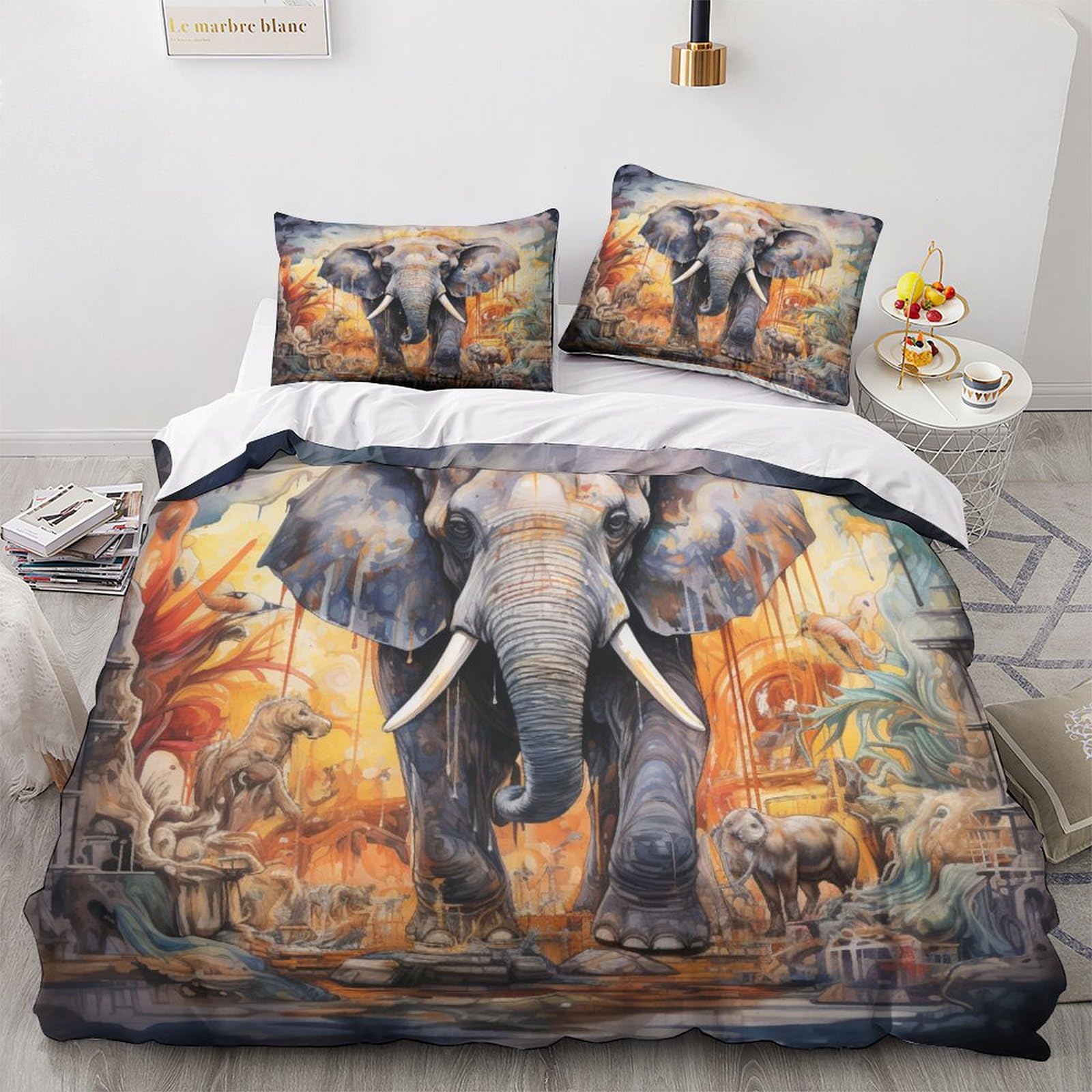 Tier-Bettwäsche-Set, 3D-Druck, Bettbezug-Set mit Kissenbezug, Heimtextilien, Doppelbett (200 x 200 cm)