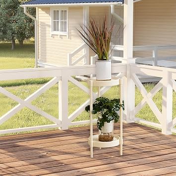 50cm 2-Tier Round Side End Table for Living Room with Shelves, Sofa Side Table, Nightstands for Bedroom, Flower Rack White (B)