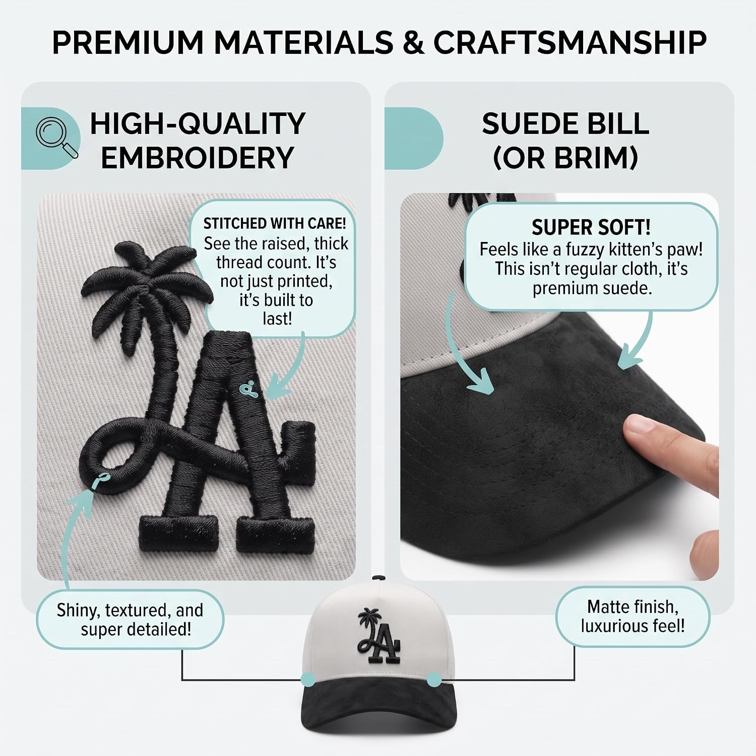 LA Palm Tree Baseball - Premium A-Frame Snapback One Size Fits All Men's and Women's Hat Adjustable Cotton Suede